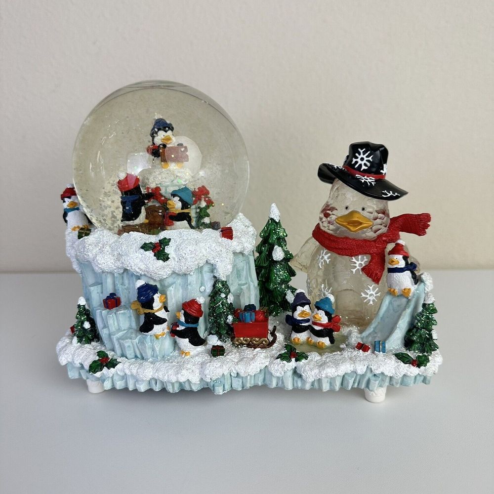 San Francisco Music Co. Christmas Penguin Santa Claus Is Coming Music Snow Globe